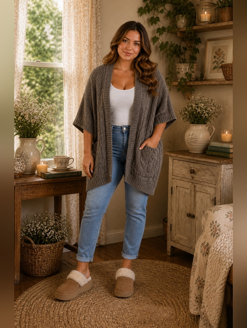 89th & Madison Chunky Knit Cardigan Cozy Grey Size L